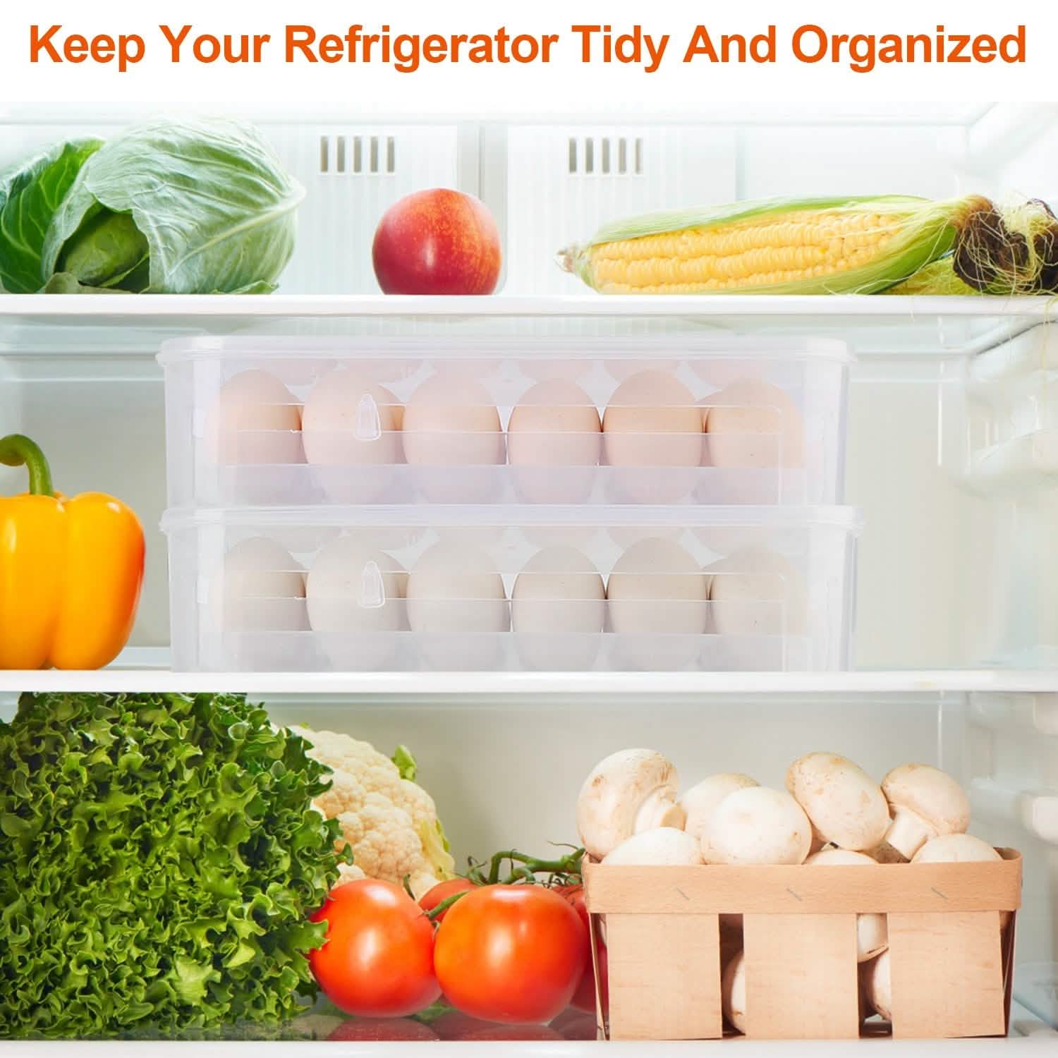 2-Piece: Plastic Egg Holder Stackable Egg Storage Box