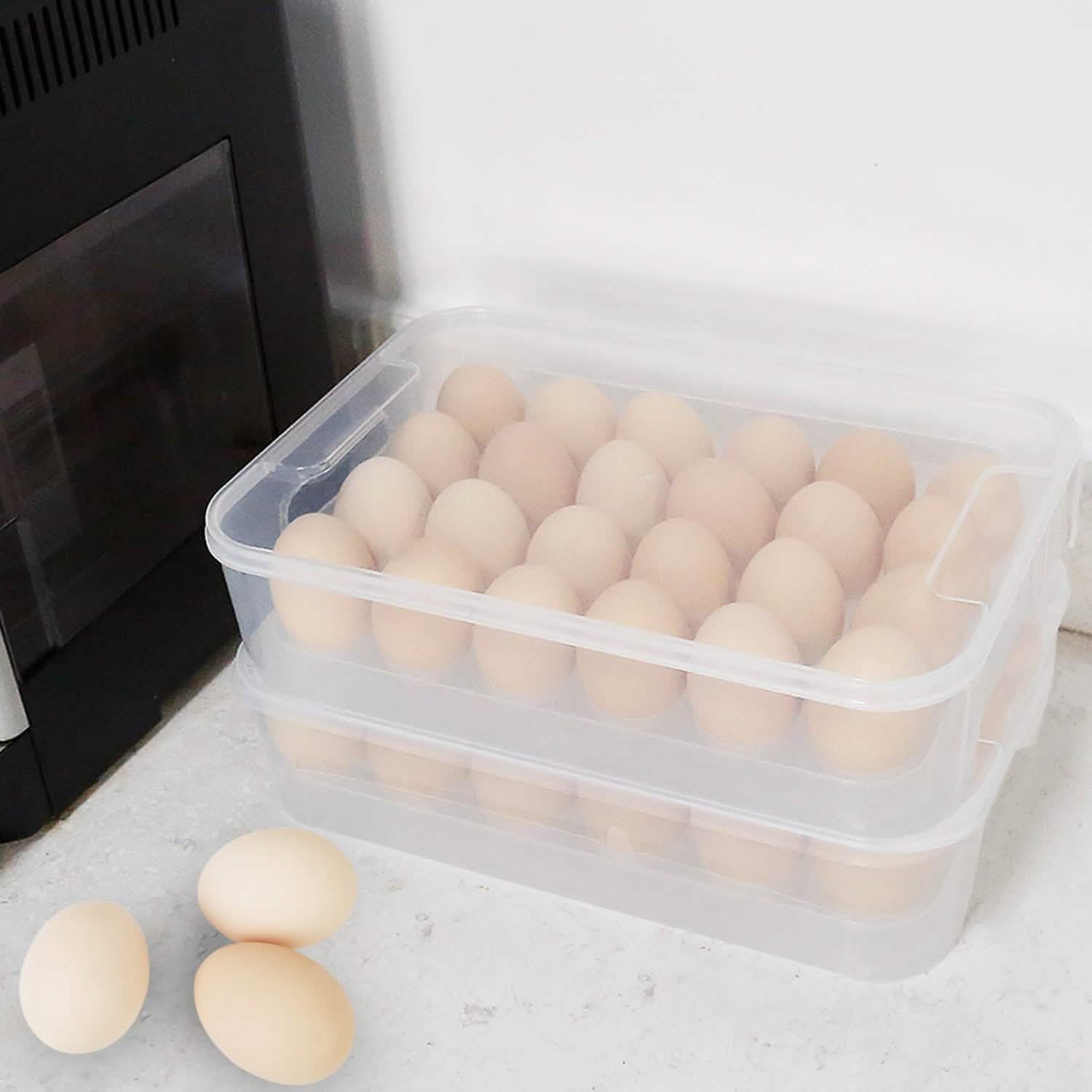 2-Piece: Plastic Egg Holder Stackable Egg Storage Box
