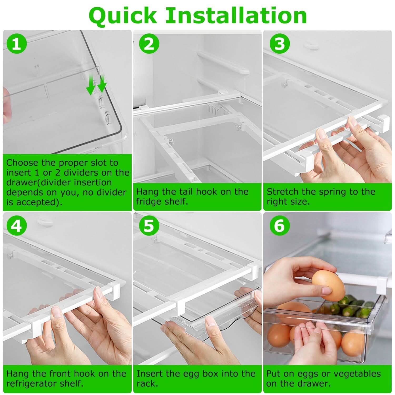 2-Piece: Refrigerator Egg Drawer 36 Egg Capacity Snap On Hanging Storage Tray