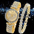 2-Piece Set: Butterfly Quartz Stainless Steel Band Wrist Watch and Bracelet