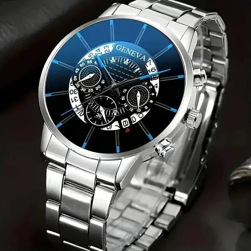 Ensemble 2 pièces : Montres à quartz exquises pour hommes et chaînes de montre élégantes en acier inoxydable