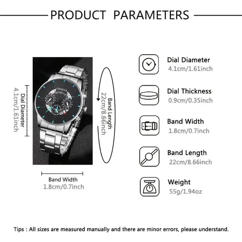 Ensemble 2 pièces : Montres à quartz exquises pour hommes et chaînes de montre élégantes en acier inoxydable