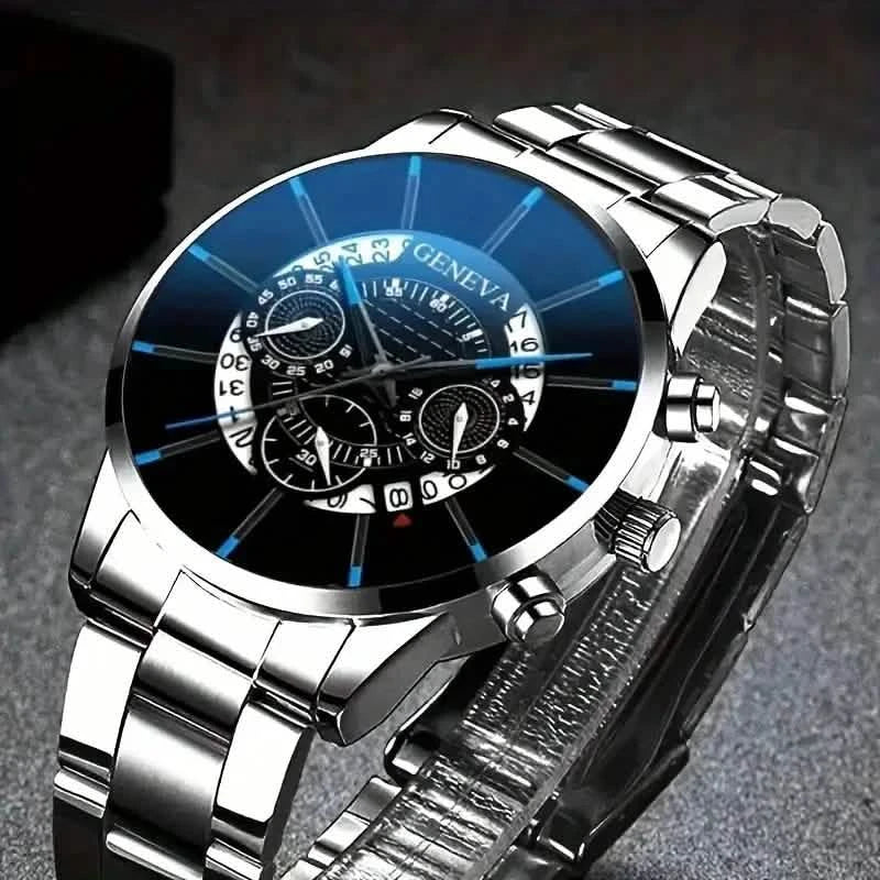 Ensemble 2 pièces : Montres à quartz exquises pour hommes et chaînes de montre élégantes en acier inoxydable