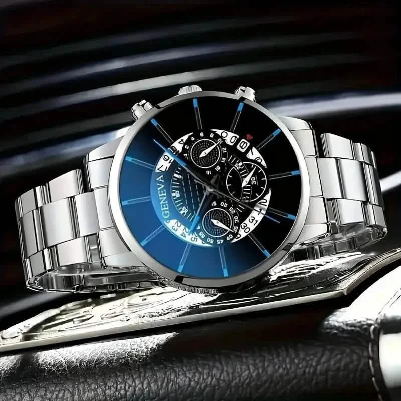 Ensemble 2 pièces : Montres à quartz exquises pour hommes et chaînes de montre élégantes en acier inoxydable