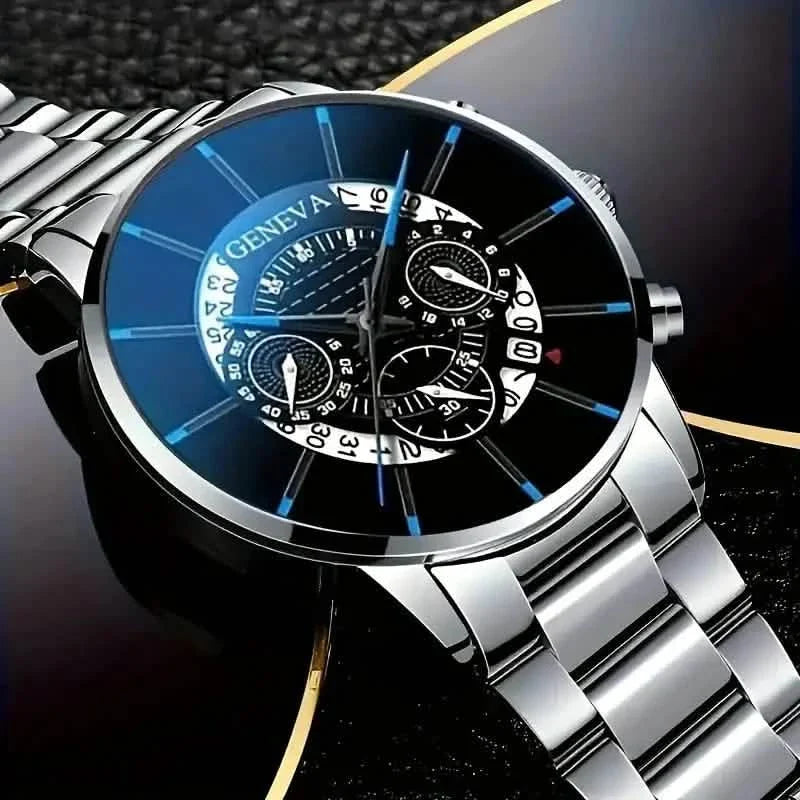 Ensemble 2 pièces : Montres à quartz exquises pour hommes et chaînes de montre élégantes en acier inoxydable