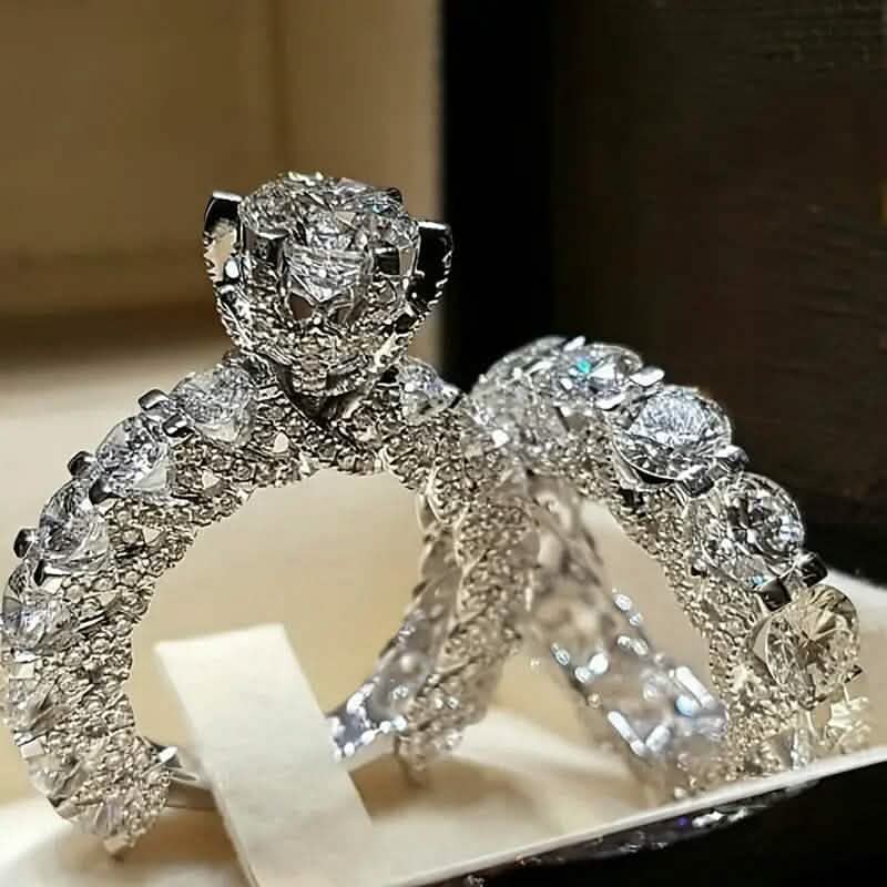 2点セット：フルラインストーン装飾ファッショナブル婚約指輪