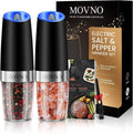 2-Piece Set: Gravity Electric Salt and Pepper Grinder Set, Battery Powered LED Light One Hand Automatic Operation