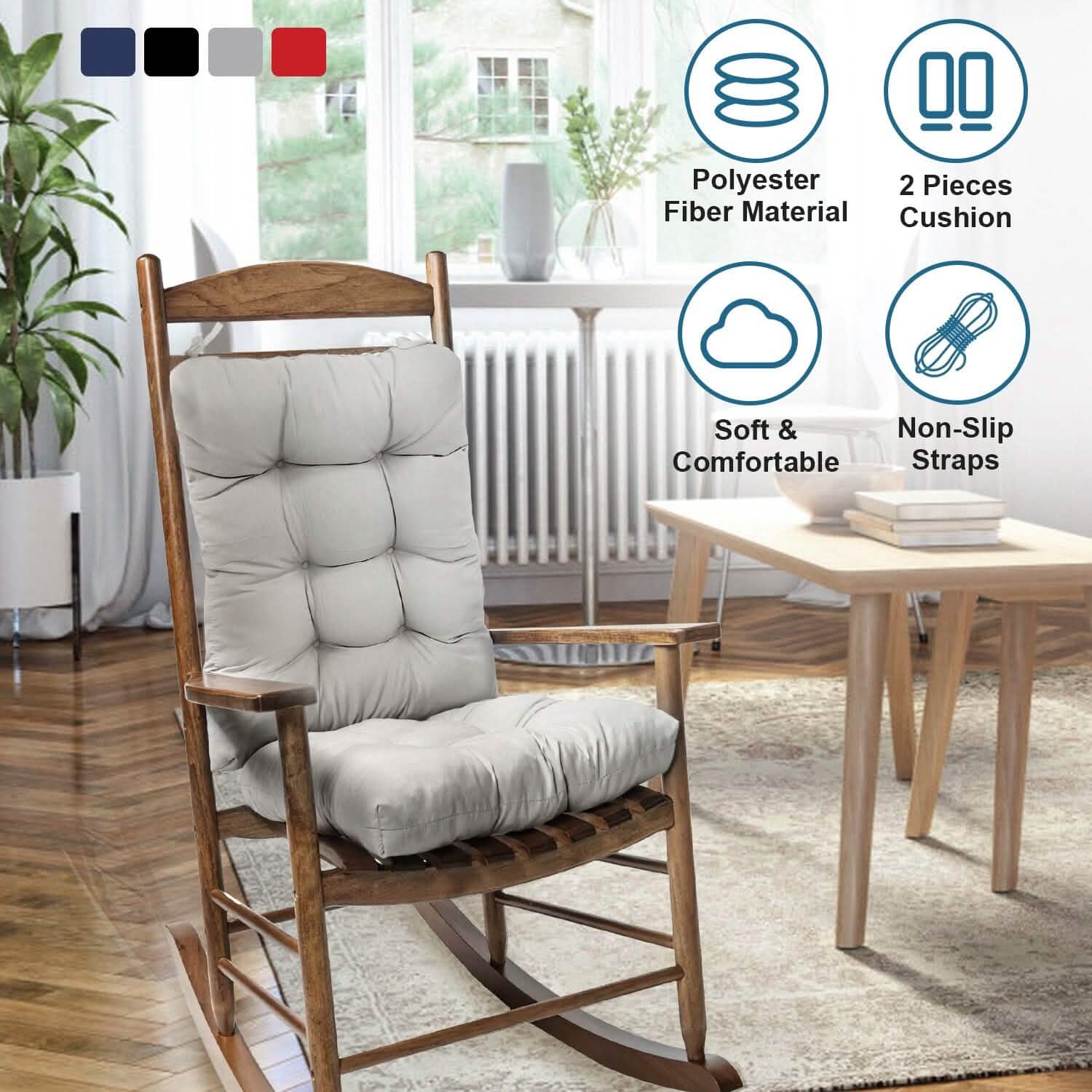 Ensemble 2 pièces : Coussin de fauteuil à bascule avec attaches antidérapantes et rembourrage en fibre de polyester