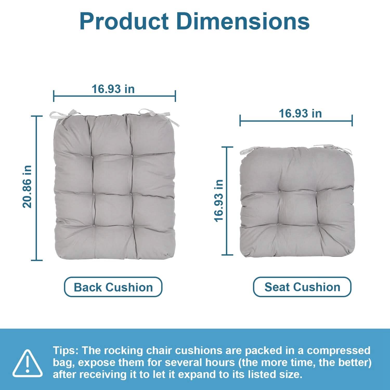 Ensemble 2 pièces : Coussin de fauteuil à bascule avec attaches antidérapantes et rembourrage en fibre de polyester
