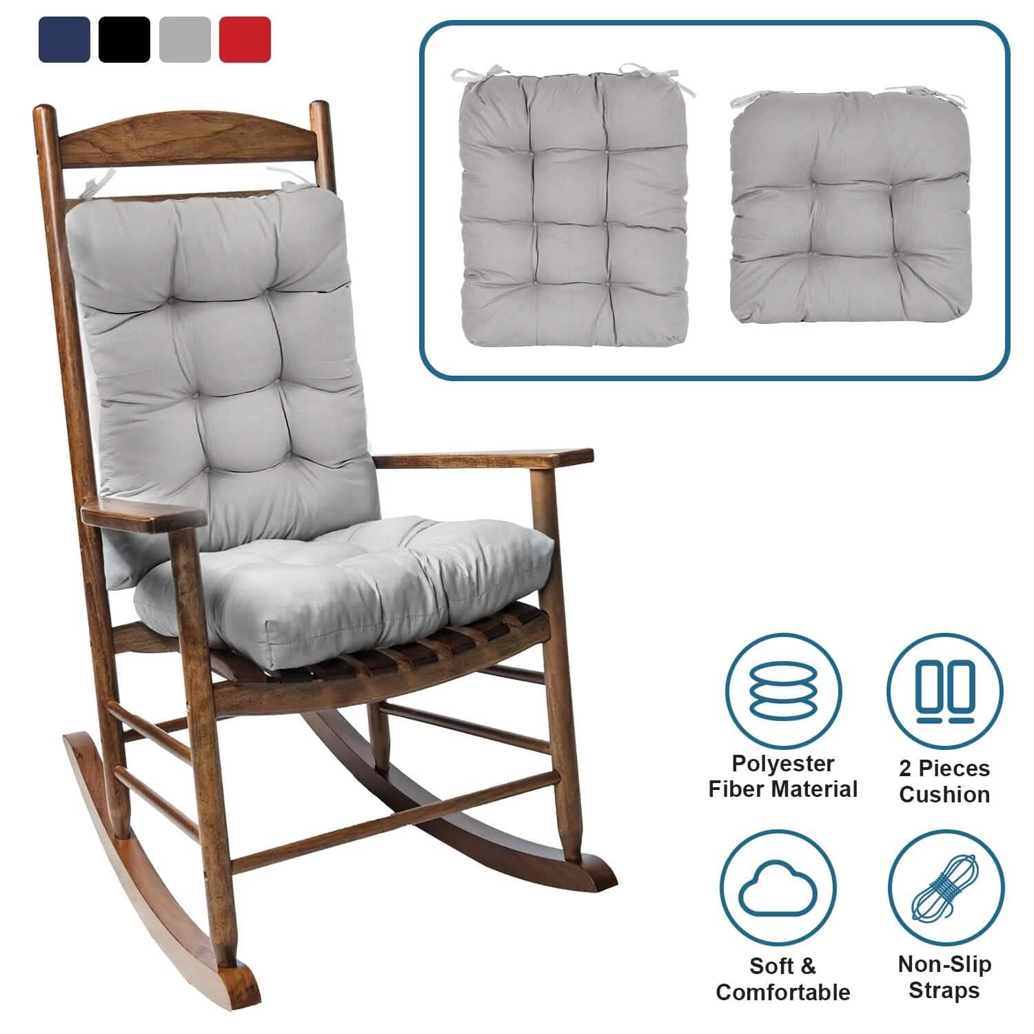 Ensemble 2 pièces : Coussin de fauteuil à bascule avec attaches antidérapantes et rembourrage en fibre de polyester