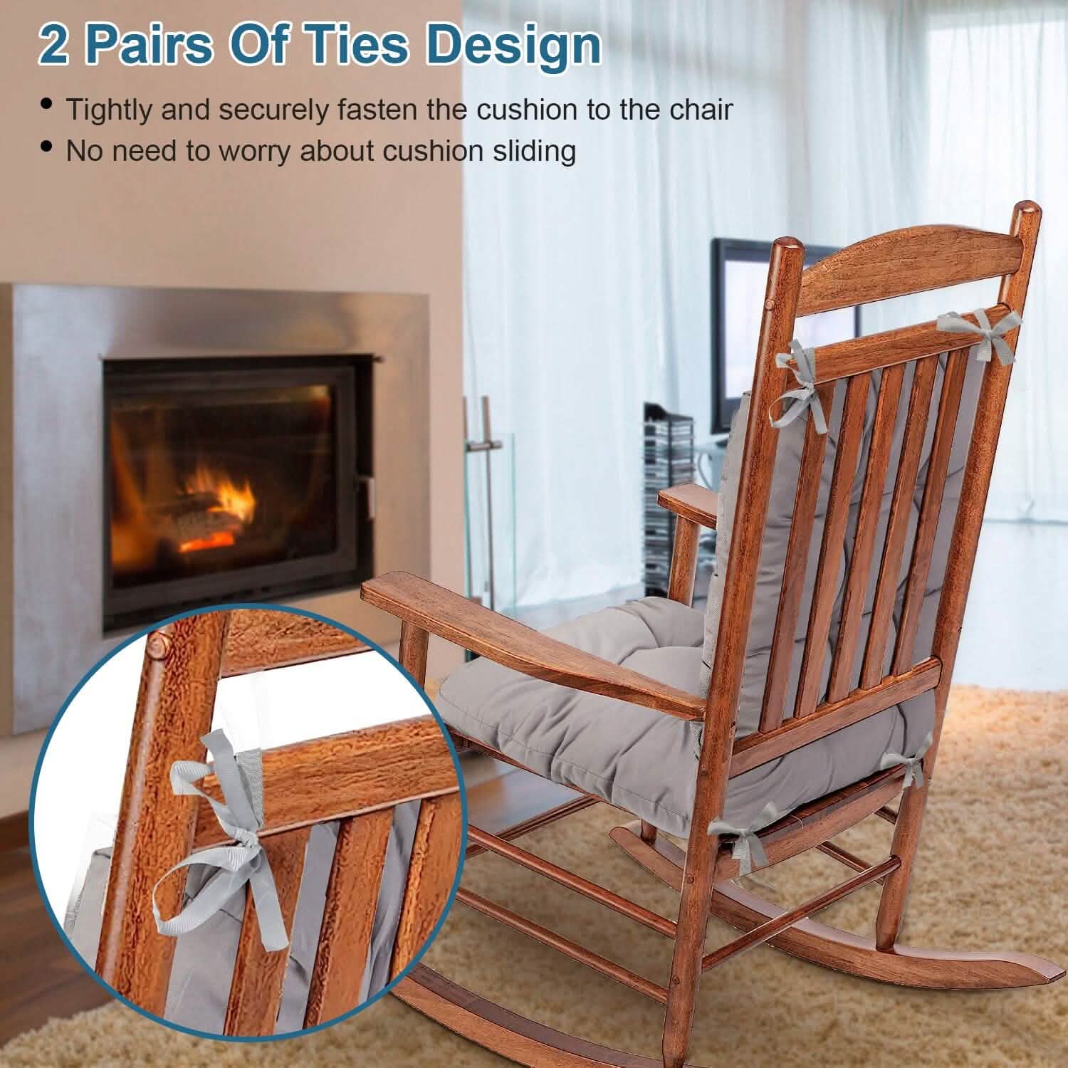 Ensemble 2 pièces : Coussin de fauteuil à bascule avec attaches antidérapantes et rembourrage en fibre de polyester