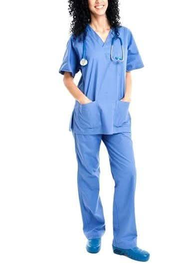 Ensemble 2 pièces : Haut et pantalon de gommage unisexe en coton mélangé à col en V - Tailles assorties
