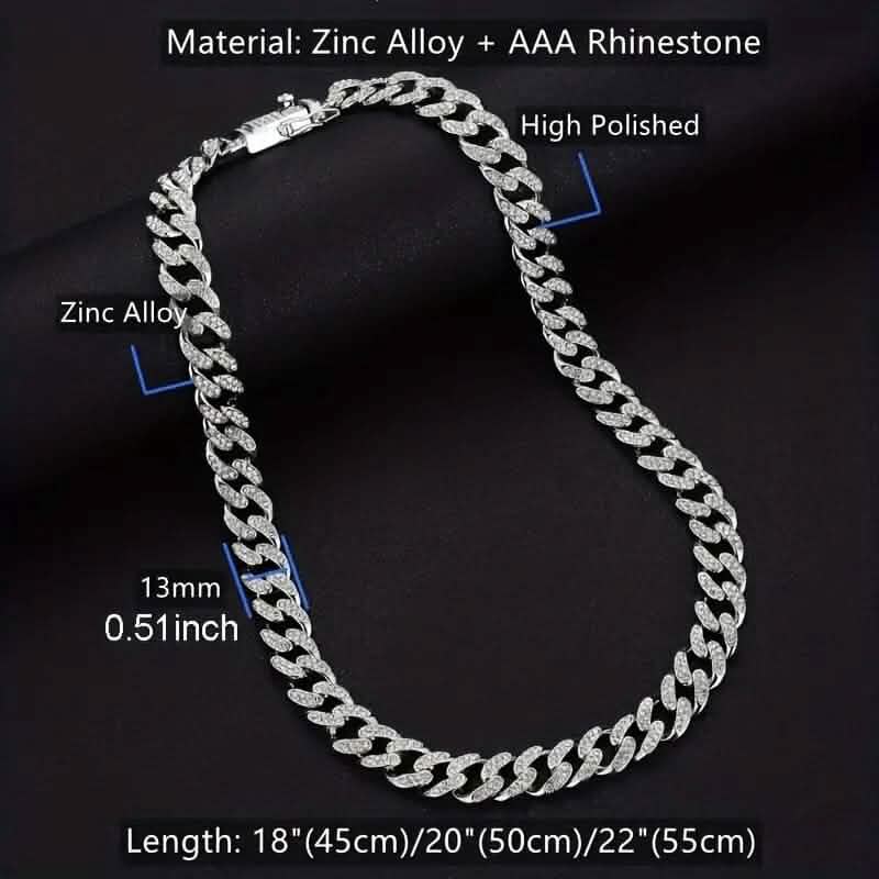 Ensemble 2 pièces : Collier chaîne cubaine hip-hop unisexe et bracelet de 8 po