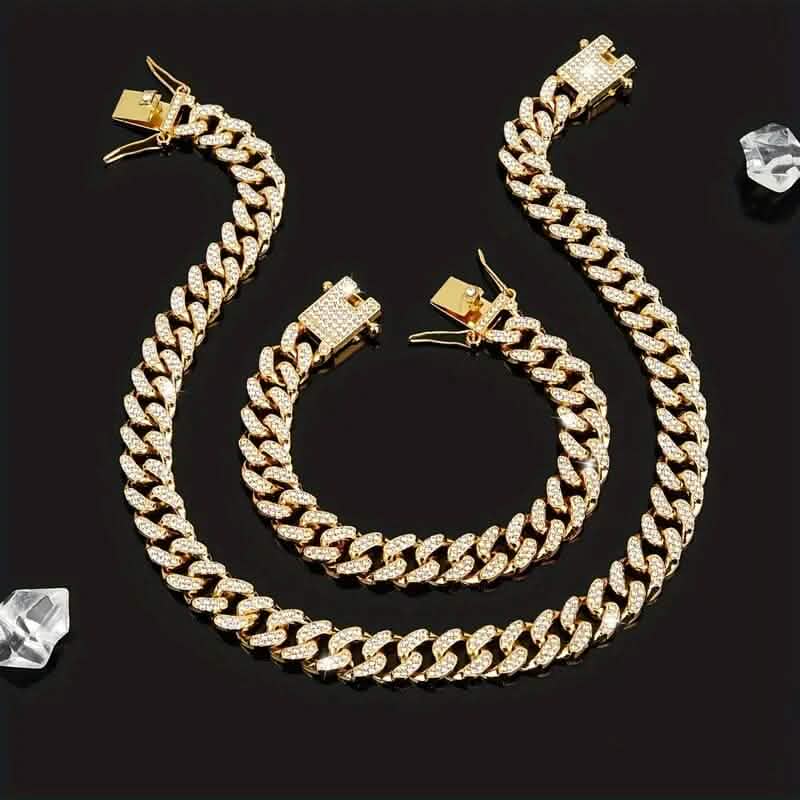 Ensemble 2 pièces : Collier chaîne cubaine hip-hop unisexe et bracelet de 8 po