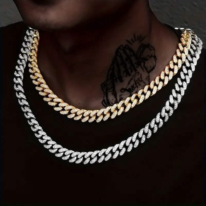 Ensemble 2 pièces : Collier chaîne cubaine hip-hop unisexe et bracelet de 8 po