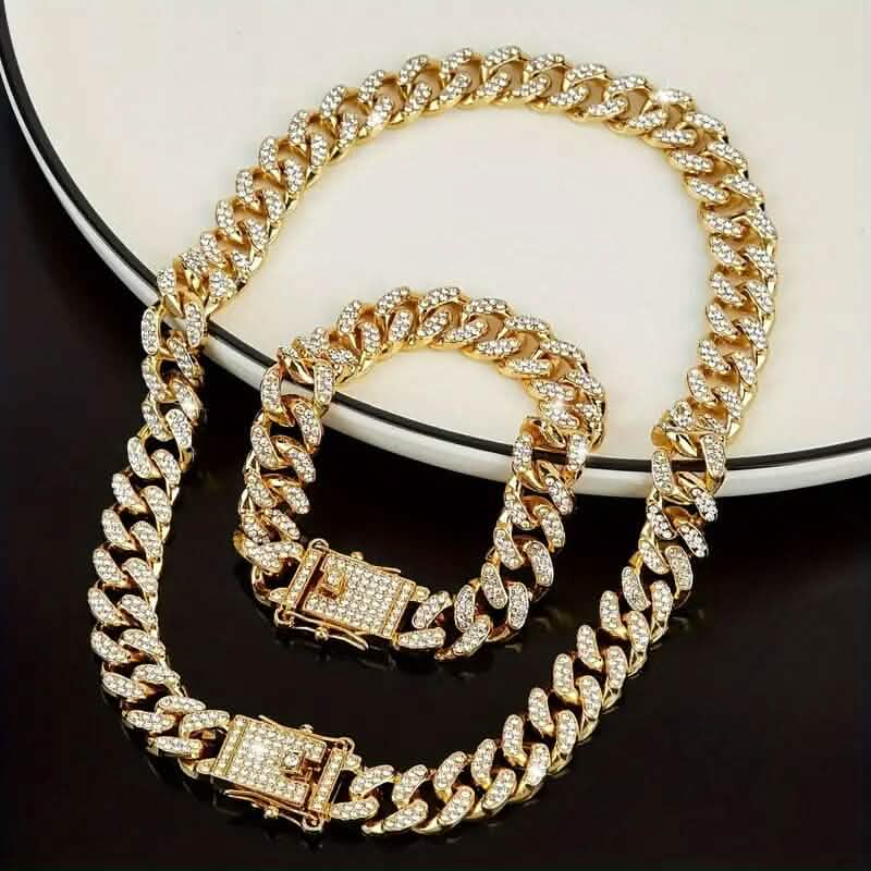 Ensemble 2 pièces : Collier chaîne cubaine hip-hop unisexe et bracelet de 8 po