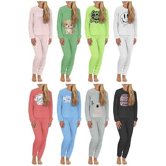 2-Piece Set: Women's Plush Popcorn Knit Top and Jogger Pants Pajama Set (Plus Size)