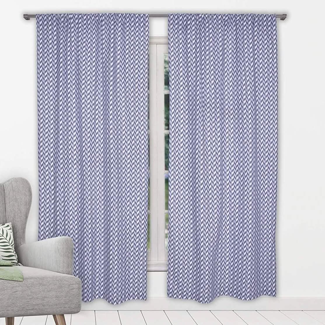 2-Piece Set:100% Cotton Chevron Print Blackout Window Curtain Pair Panel