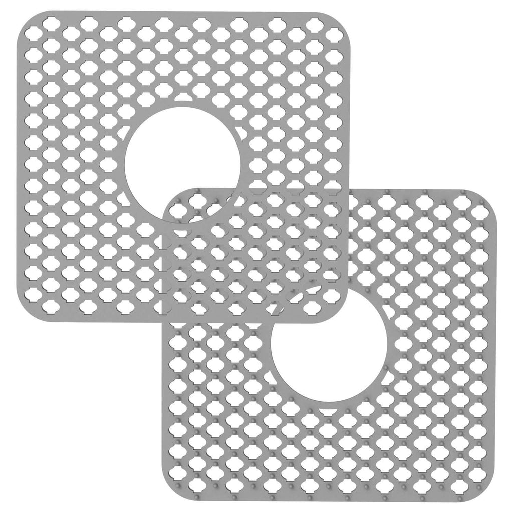 2-Piece: Silicon Grid Sink Mat with Central Drain Hole