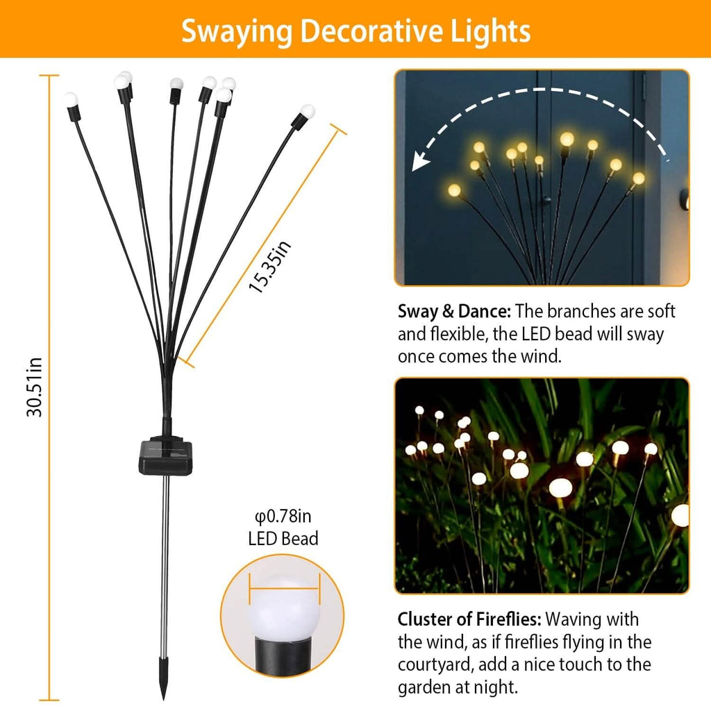 2-Piece: Solar Firefly Lights Swaying Decorative Pathway Lamp