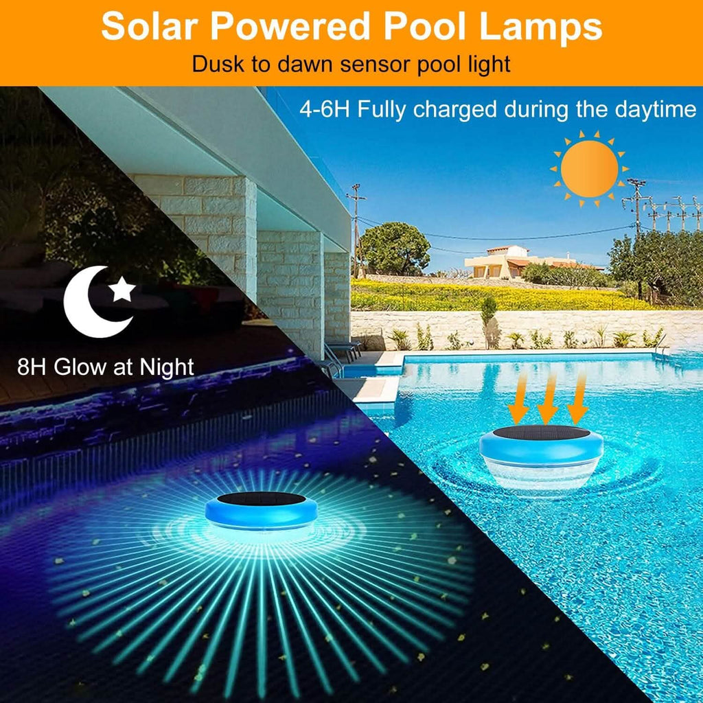 2-Piece: Solar Powered LED Pool Light Gradient Multicolor Changing