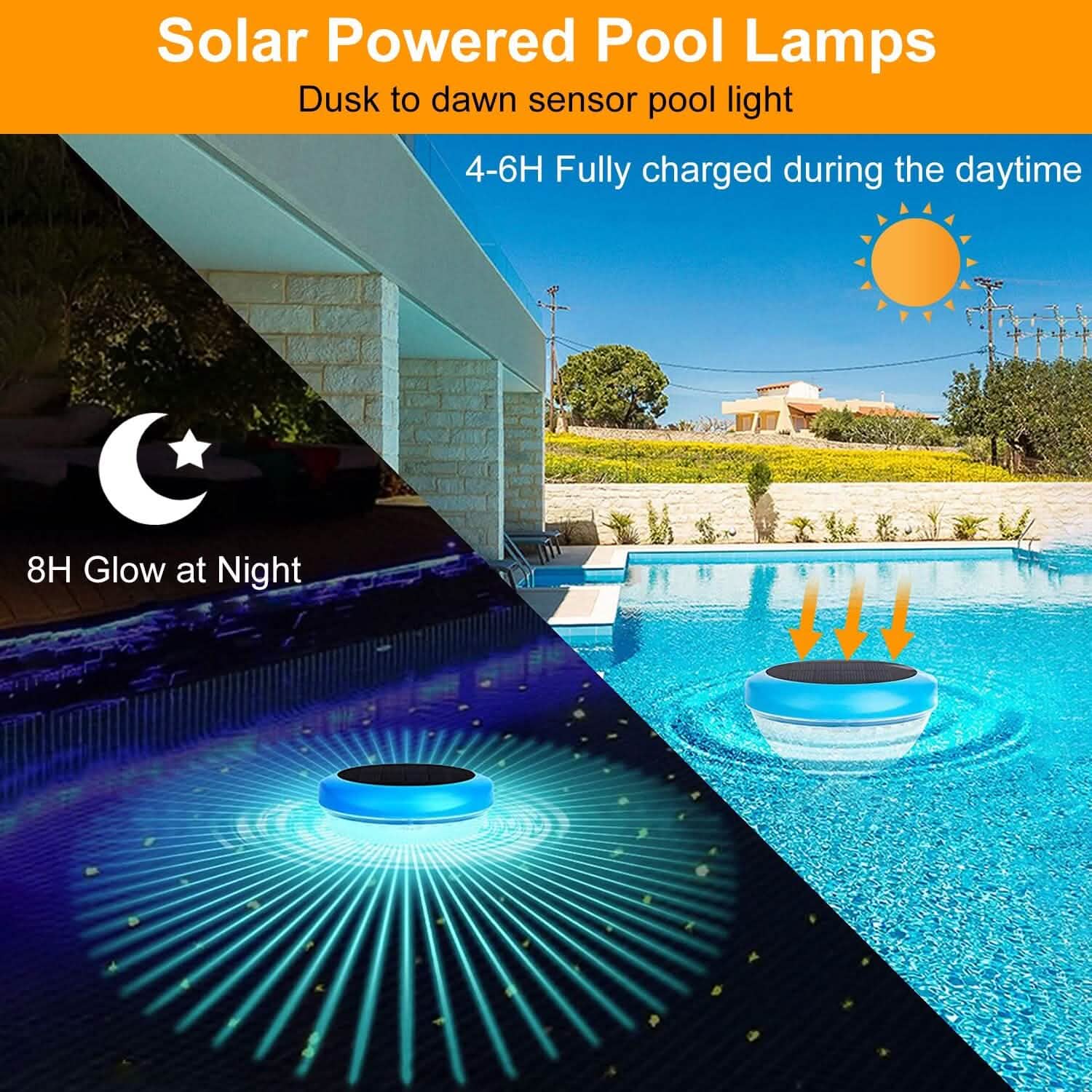 2-Piece: Solar Powered LED Pool Light Gradient Multicolor Changing