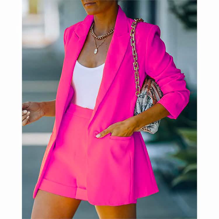 Ensemble 2 pièces : blazer basique à col chemise pour femme