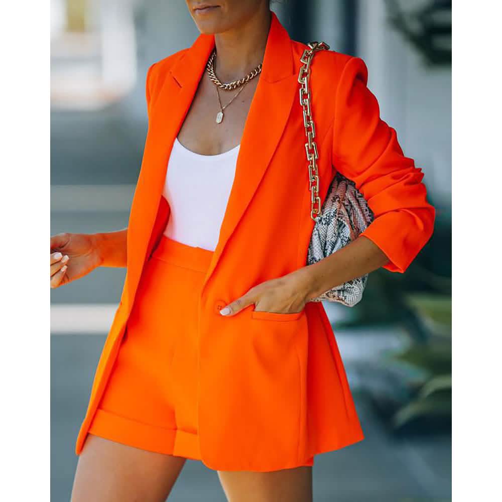 Ensemble 2 pièces : blazer basique à col chemise pour femme