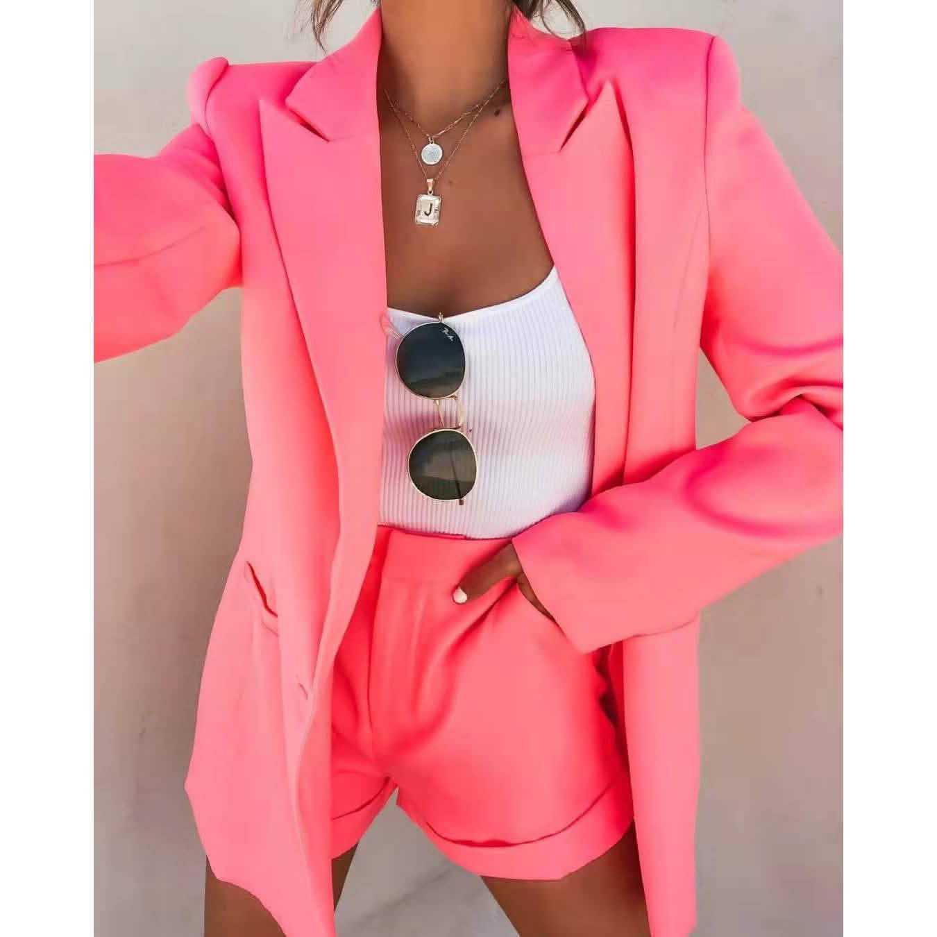 Ensemble 2 pièces : blazer basique à col chemise pour femme