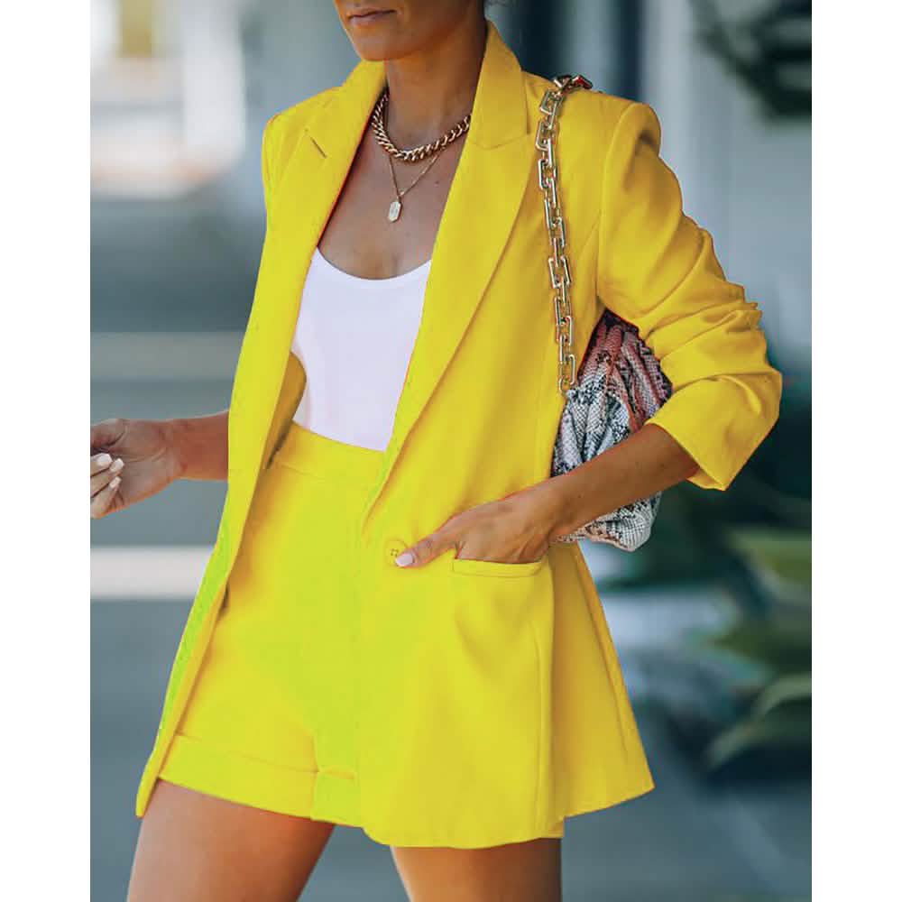 Ensemble 2 pièces : blazer basique à col chemise pour femme