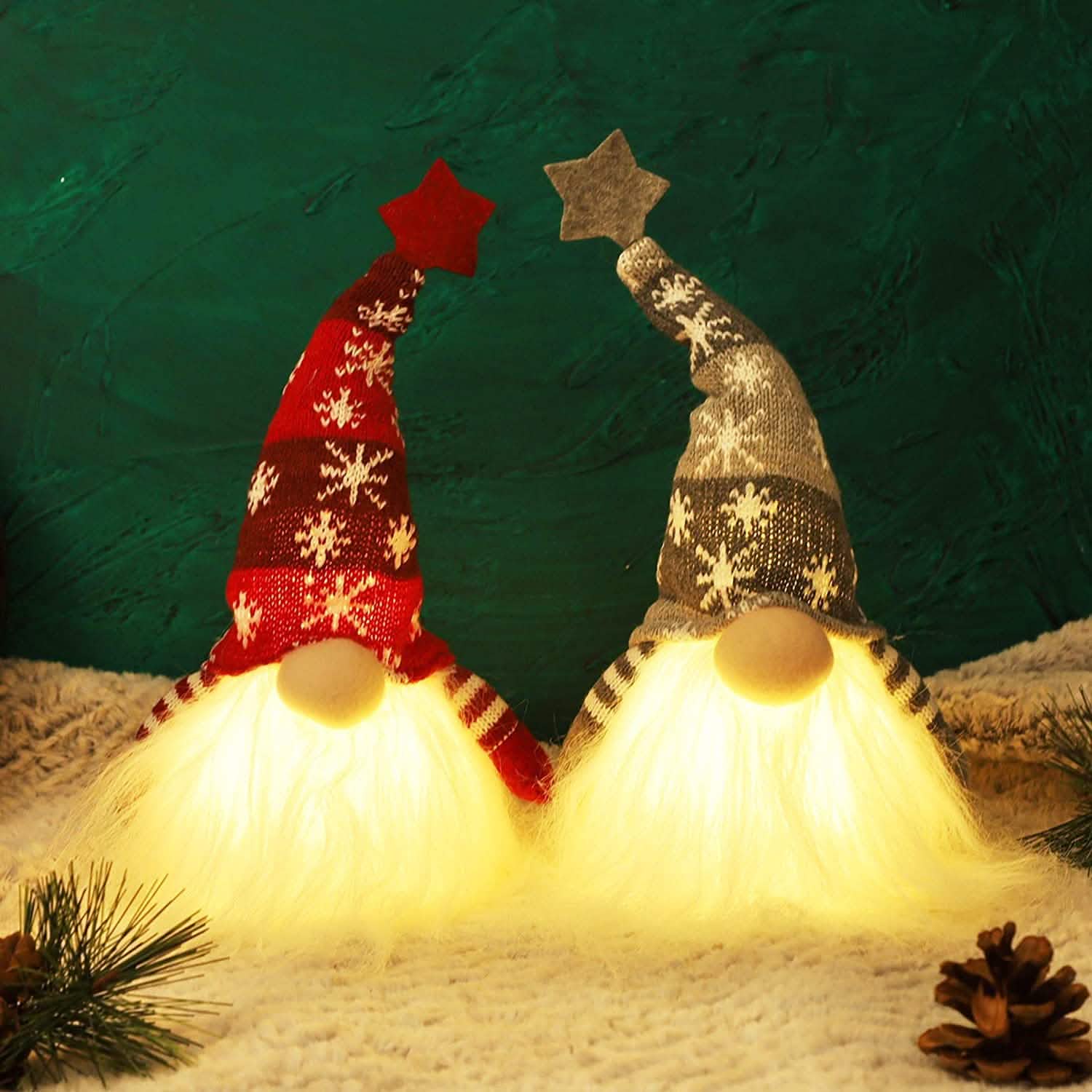 Lot de 2 : Père Noël gnome lumineux de 28 cm