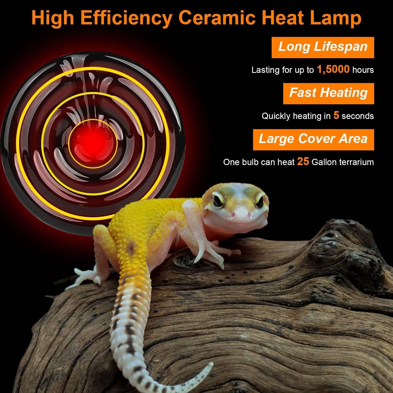 Lot de 2 : Lampe chauffante infrarouge pour reptile 150 W sans émission de lumière