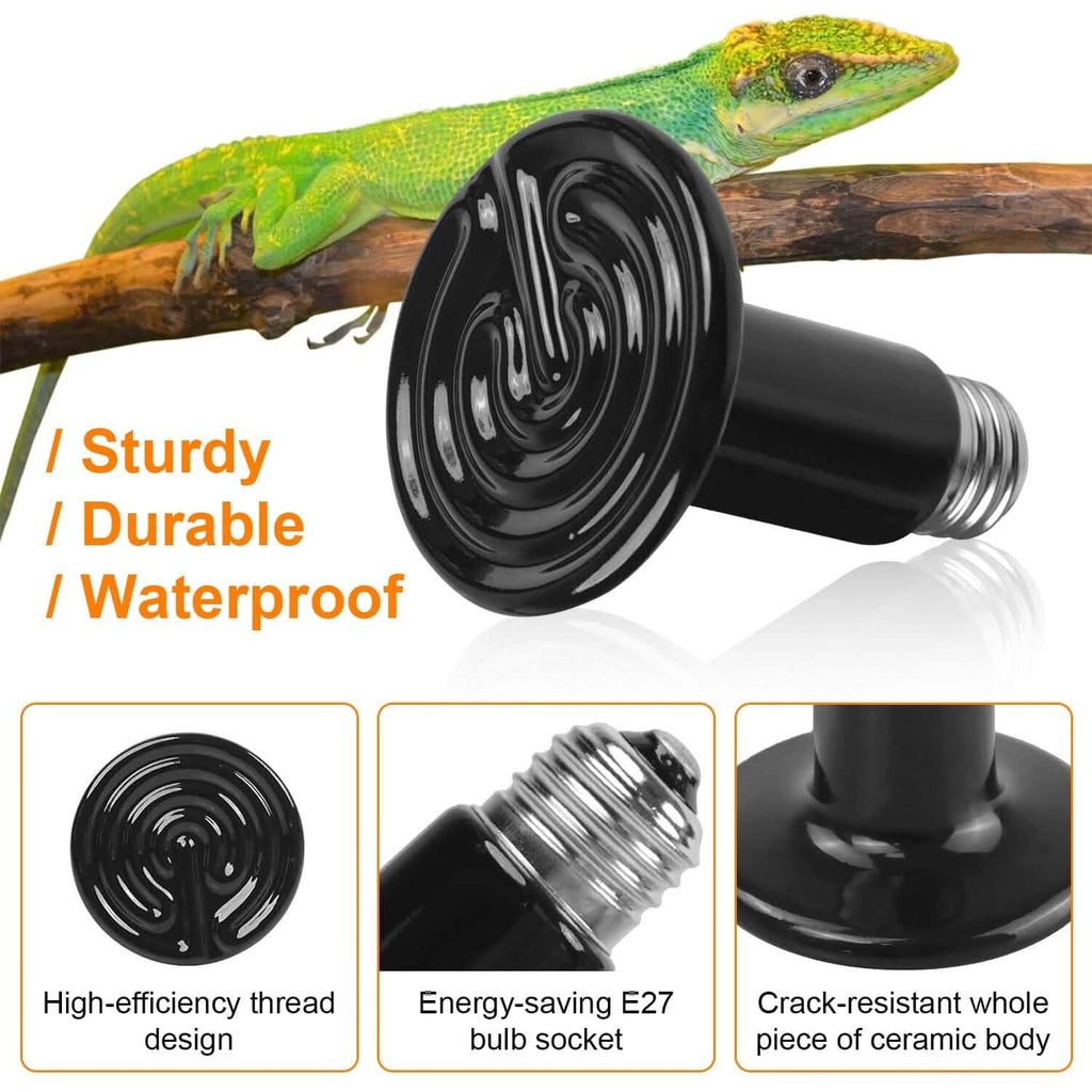 Lot de 2 : Lampe chauffante infrarouge pour reptile 150 W sans émission de lumière