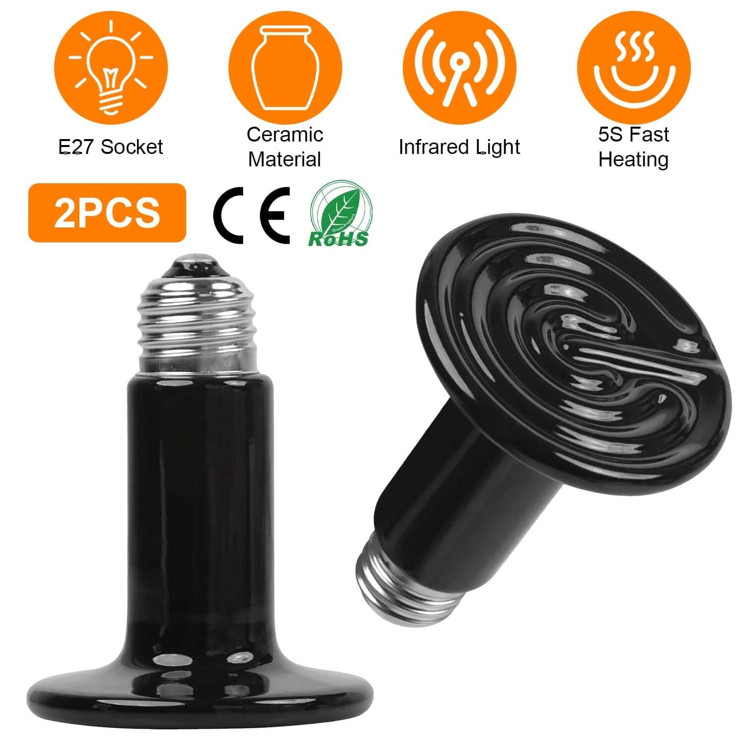 Lot de 2 : Lampe chauffante infrarouge pour reptile 150 W sans émission de lumière