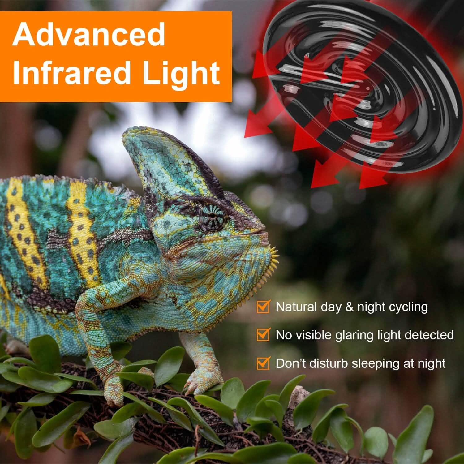 Lot de 2 : Lampe chauffante infrarouge pour reptile 150 W sans émission de lumière