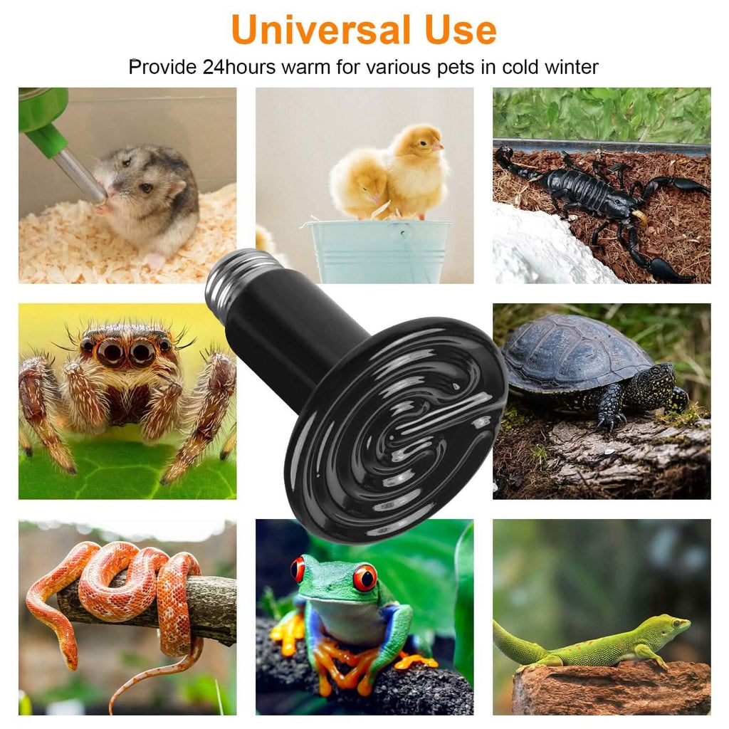 Lot de 2 : Lampe chauffante infrarouge pour reptile 150 W sans émission de lumière