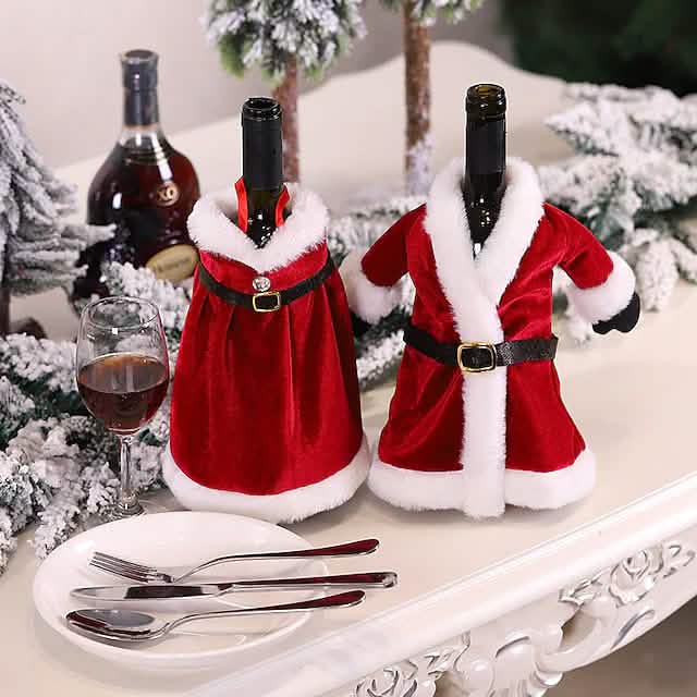 2個セット：クリスマスワインボトルカバーメリークリスマスデコレーション