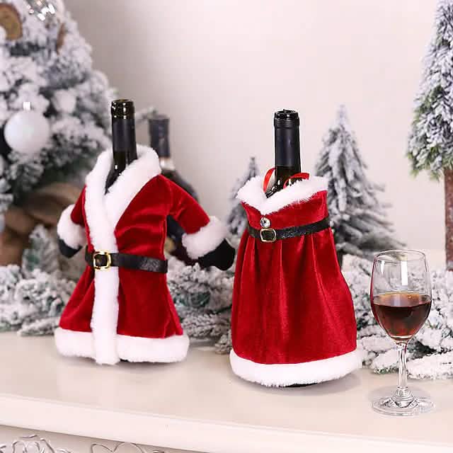 2個セット：クリスマスワインボトルカバーメリークリスマスデコレーション