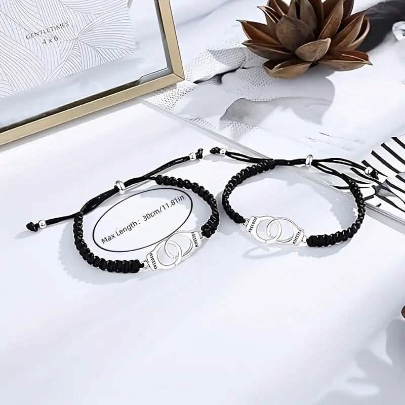 2 pièces : Bracelets d'amitié classiques et vintage avec breloques menottes