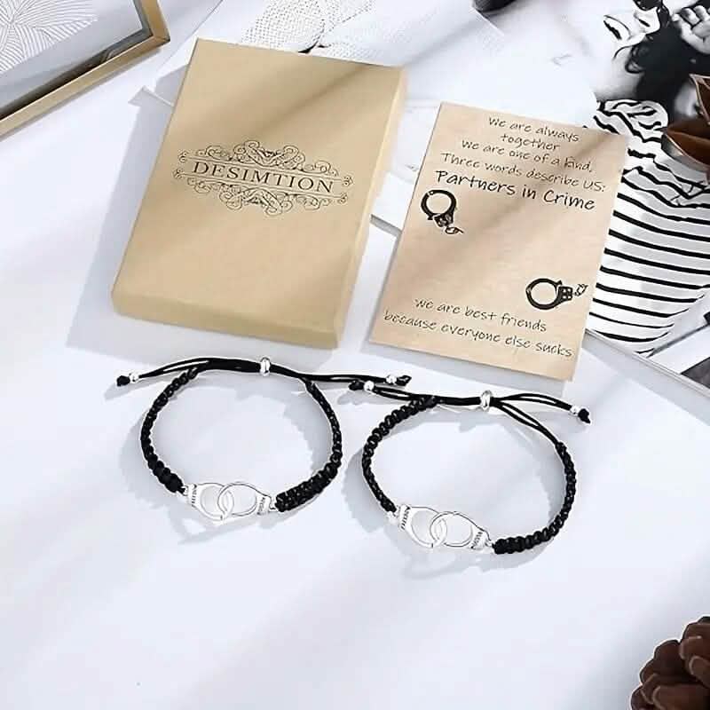 2 pièces : Bracelets d'amitié classiques et vintage avec breloques menottes