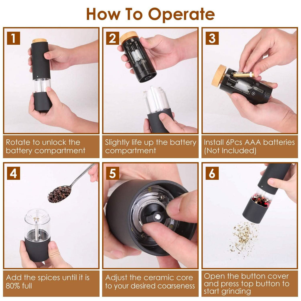2-Pieces: Electric Salt and Pepper Grinder Battery Powered with Adjustable Coarseness