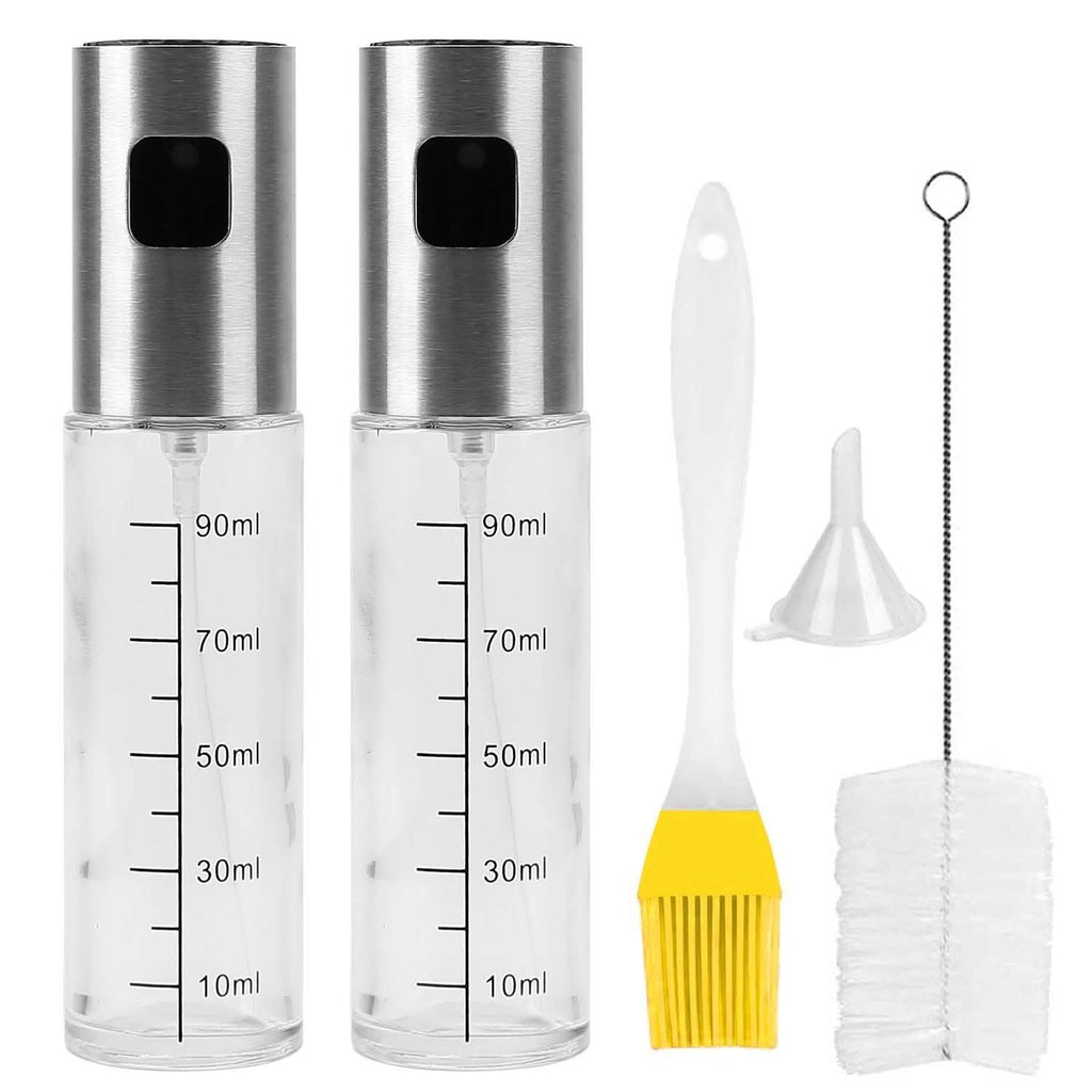 2-Pieces: Oil Dispenser Mister Refillable Stainless Steel Glass Vinegar with Measurement Oil Control Diet