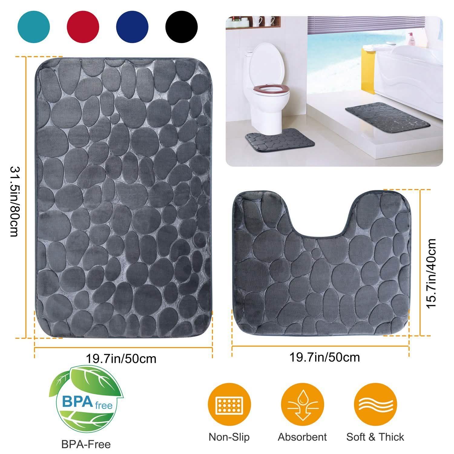 2-Pieces Set: Bathroom Rugs Luxury Flannel Non-Slip