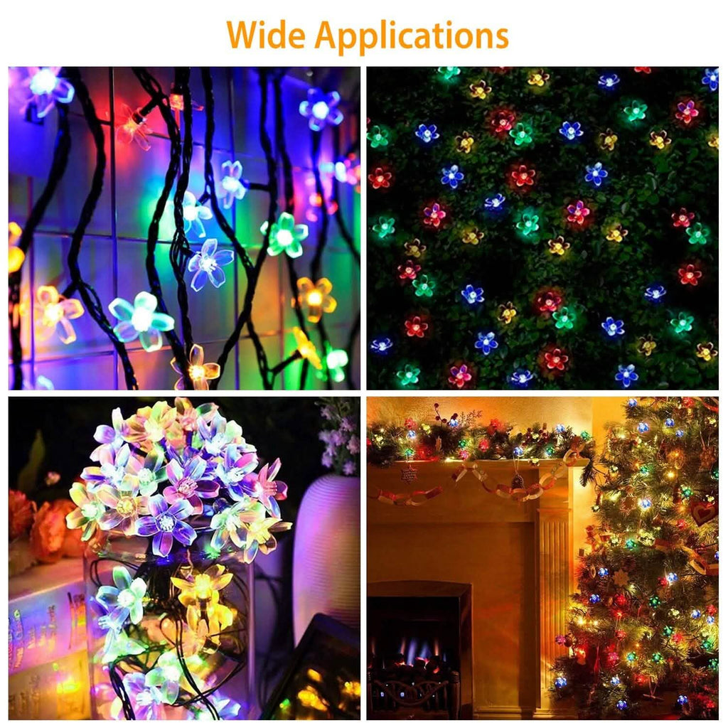 2-Pieces: Solar Power String Lights 50 LED Beads Fairy Sakura Flower