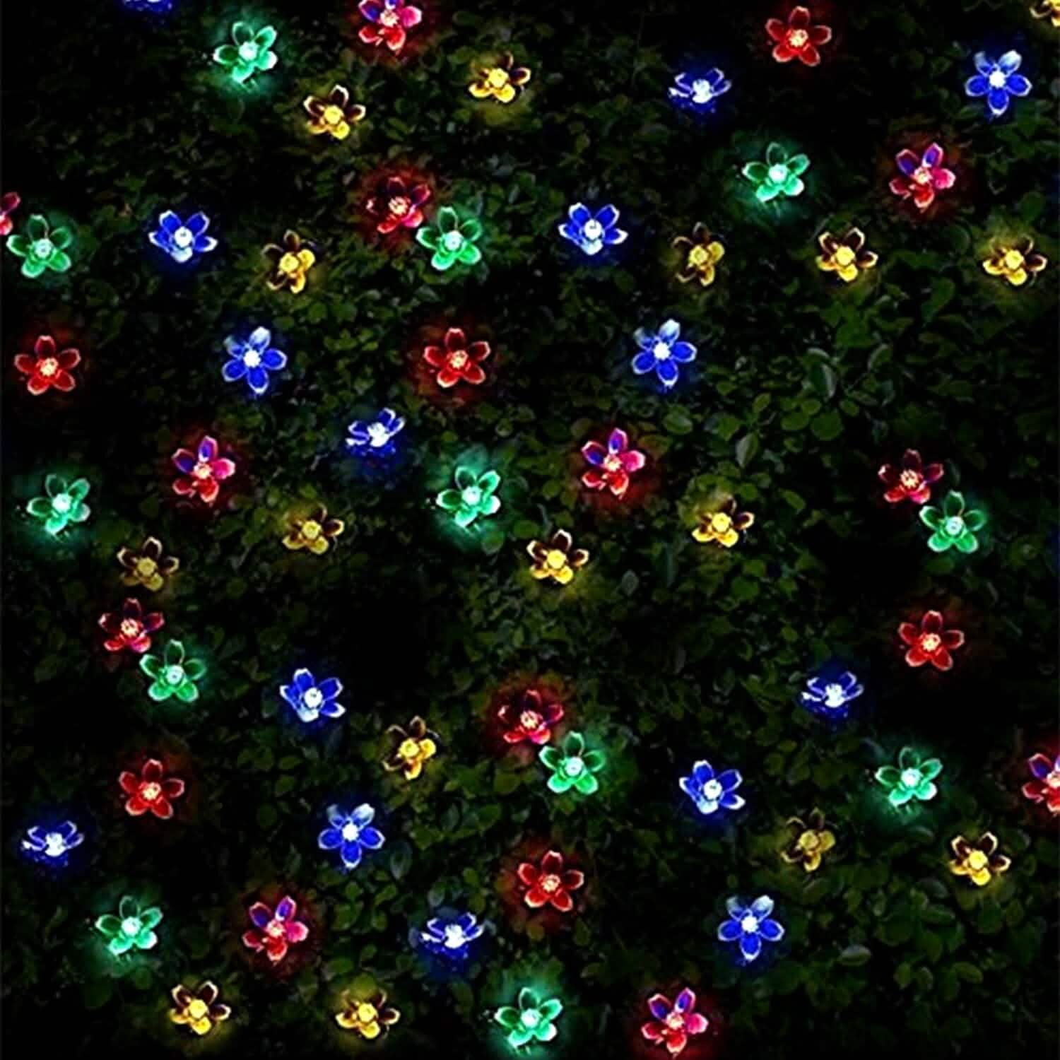 2-Pieces: Solar Power String Lights 50 LED Beads Fairy Sakura Flower