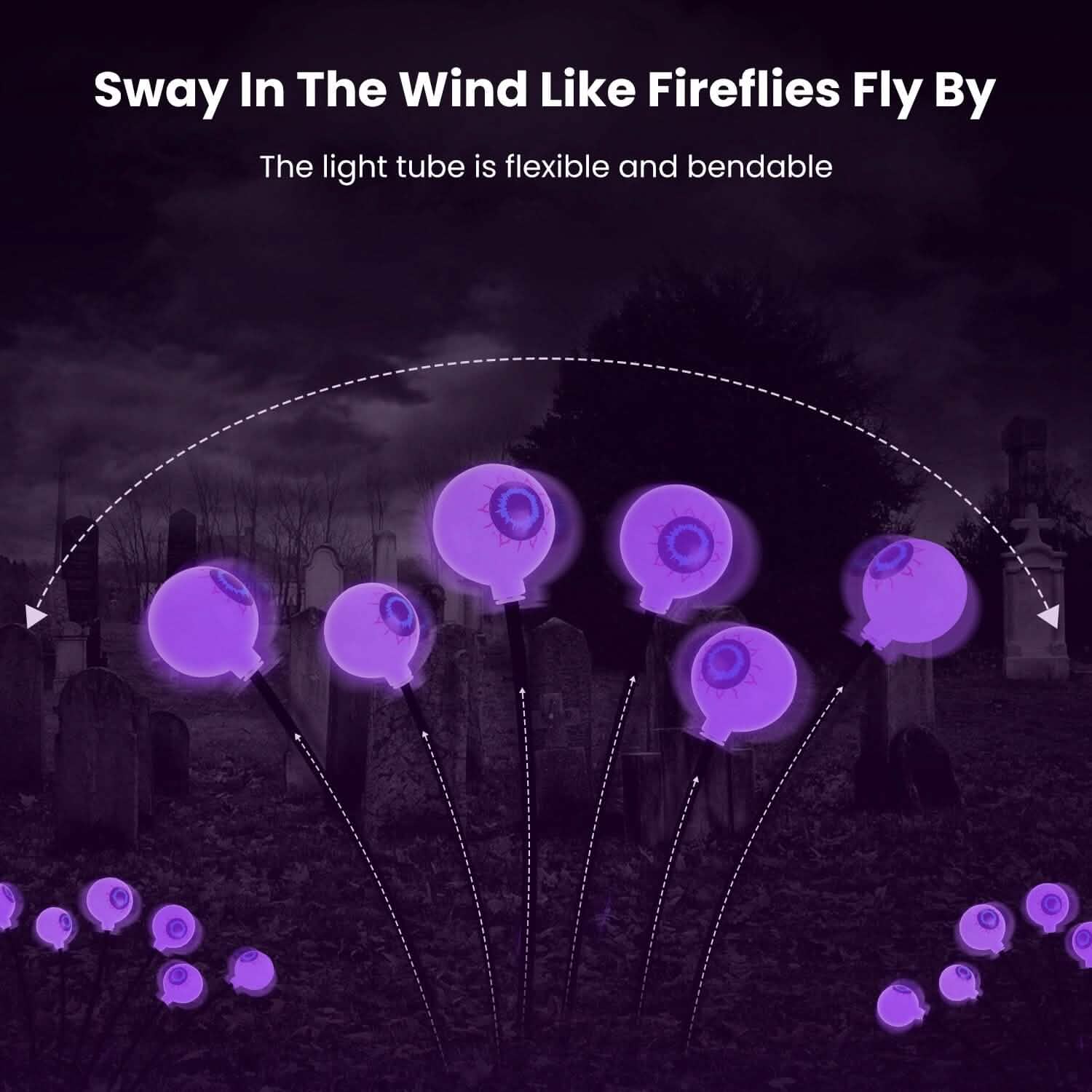 2-Pieces: Solar Scary Eyeball Lights Halloween Decoration Swaying Light