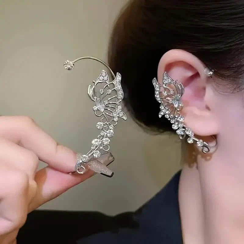Lot de 2 : Boucles d'oreilles grimpantes en forme de papillon creux, style hip-hop, tendance et minimaliste