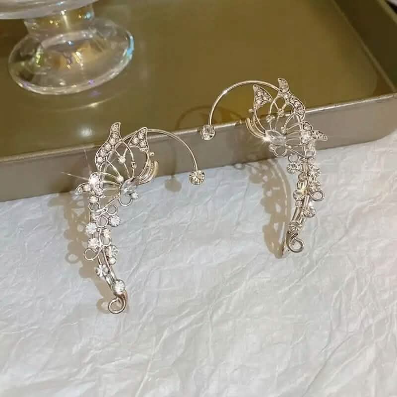 Lot de 2 : Boucles d'oreilles grimpantes en forme de papillon creux, style hip-hop, tendance et minimaliste