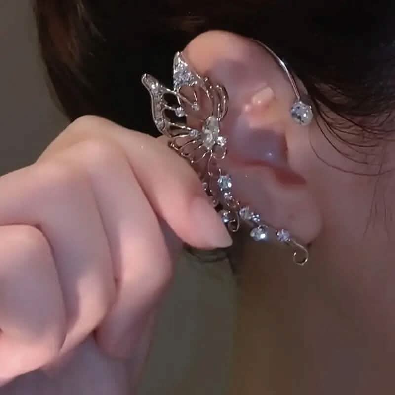Lot de 2 : Boucles d'oreilles grimpantes en forme de papillon creux, style hip-hop, tendance et minimaliste
