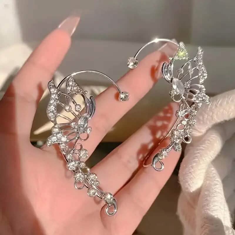 Lot de 2 : Boucles d'oreilles grimpantes en forme de papillon creux, style hip-hop, tendance et minimaliste